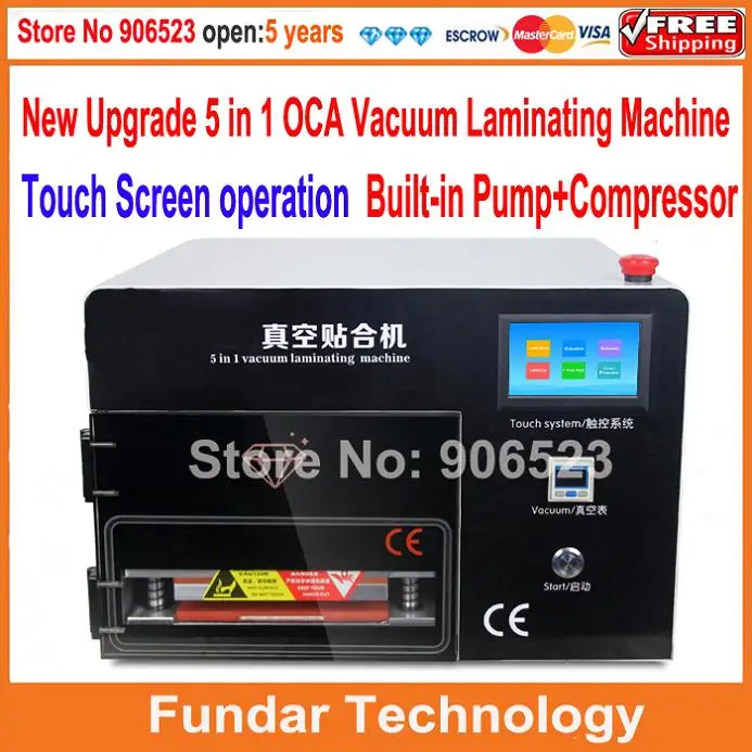 

LCD Repair Machine Touch Times Latest Upgrade 5 in 1 OCA Vacuum Laminating Machine with Touch Screen, Built-in Pump+Compressor