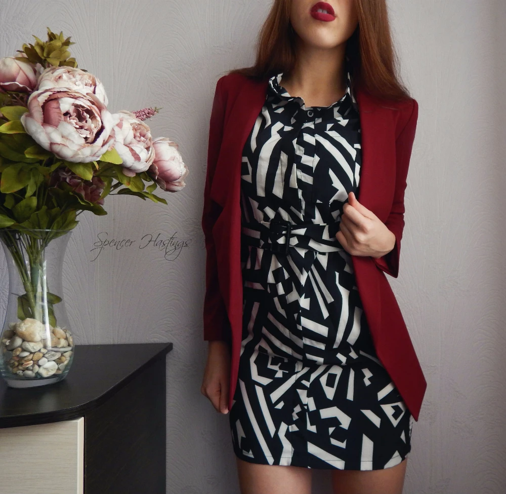 2015 summer Europe and America style new wholesale ladies geometric-print black and white shirt dress from work to causal