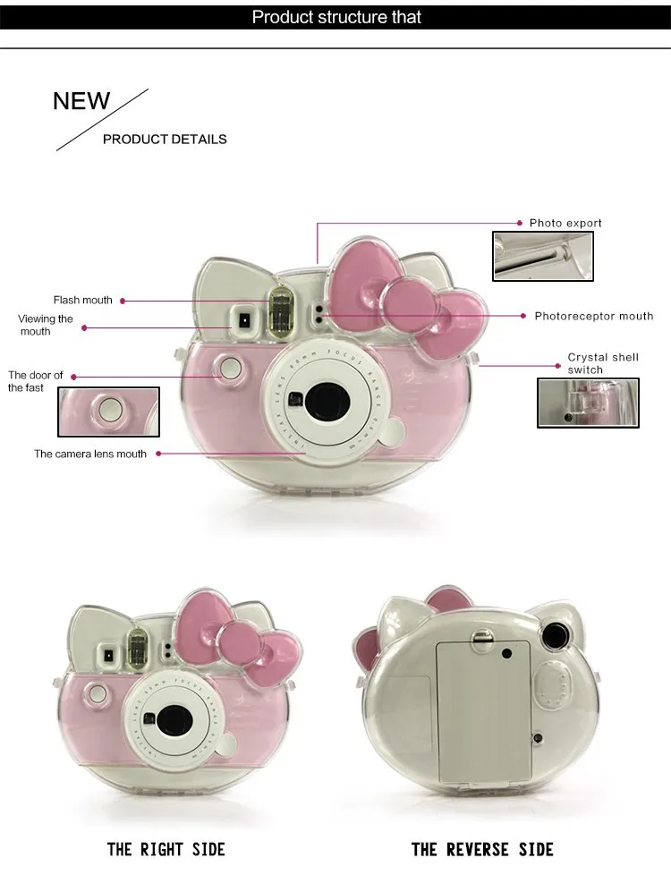Прозрачная кристаллическая камера Чехол сумка для Fujifilm Instax камера Cheki Instax Mini hello kitty INS MINI KIT Polaroid