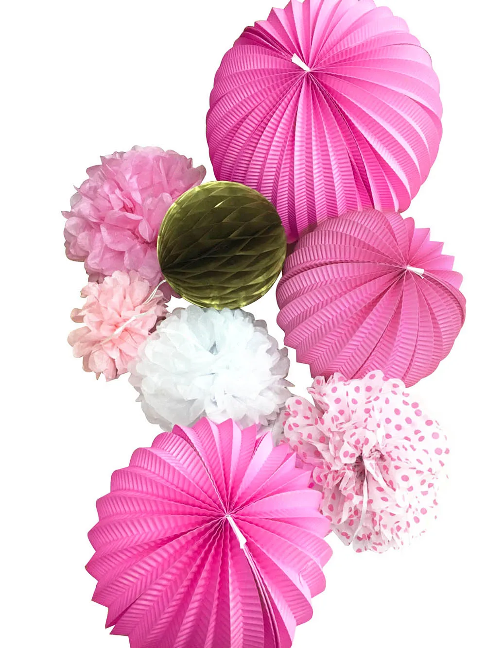 

New 8Pcs Party Decorative Paper Crafts Kit Pink / Gold / White Birthday Baby Shower Home Outdoor Hanging Decoration