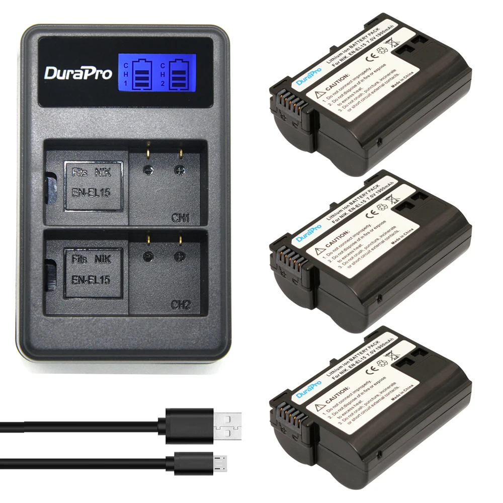 

EN-EL15 battery 3 pcs EN EL15 ENEL15 batterr + LCD dual USB charger for Nikon D600 D610 D600E D800 D800E D810 D7000 D7100 d750