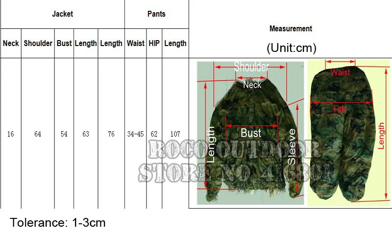 ghillie size