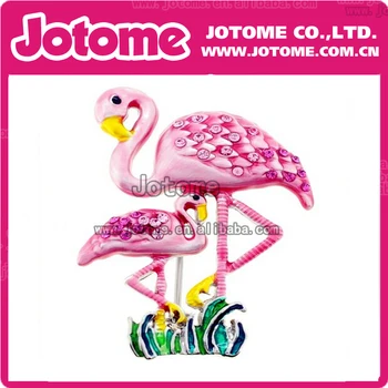 

100pcs/lot 55mm Pink enamel Flamingo Mother and Baby Crystal animal Pin Brooch