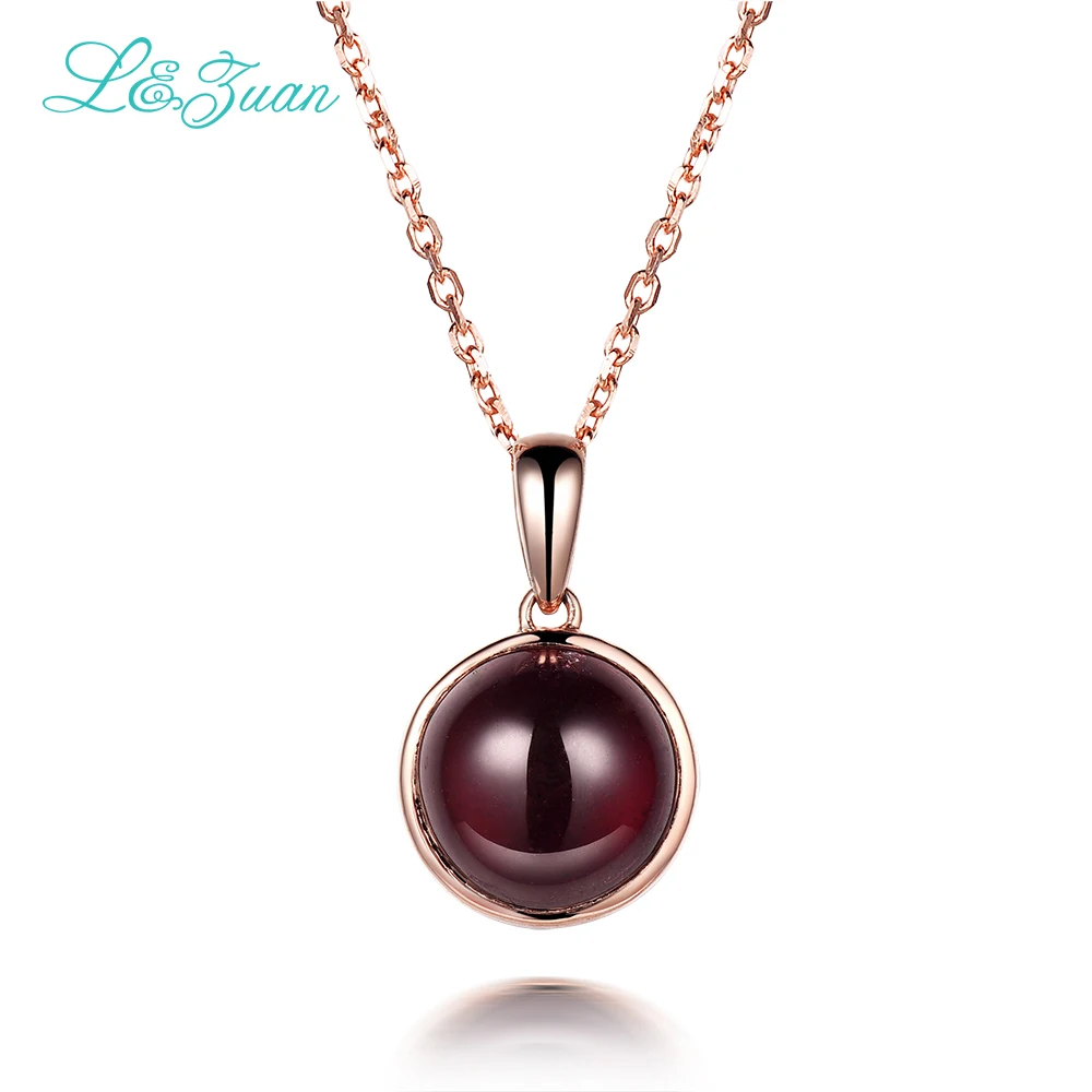 

l&zuan S925 Silver Garnet Woman Pendants Necklaces Trendy 5.41ct Round Natural Red Gemstones Gift With Chain