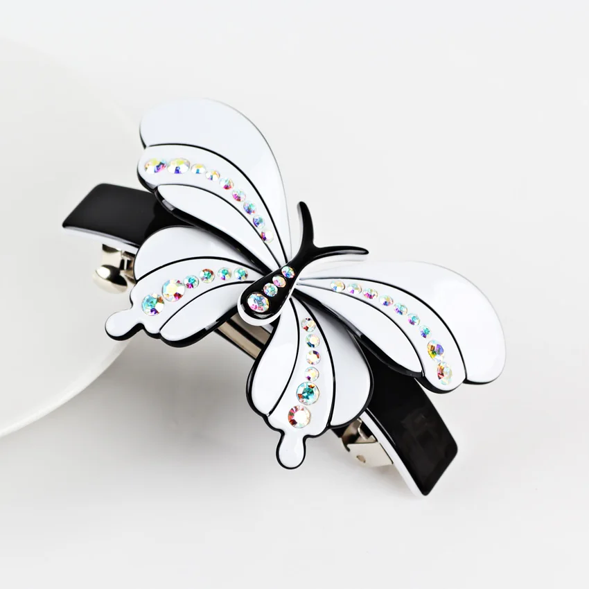Fashion Women Girls Black And White Butterfly Rhinestone Hair Clipsin
