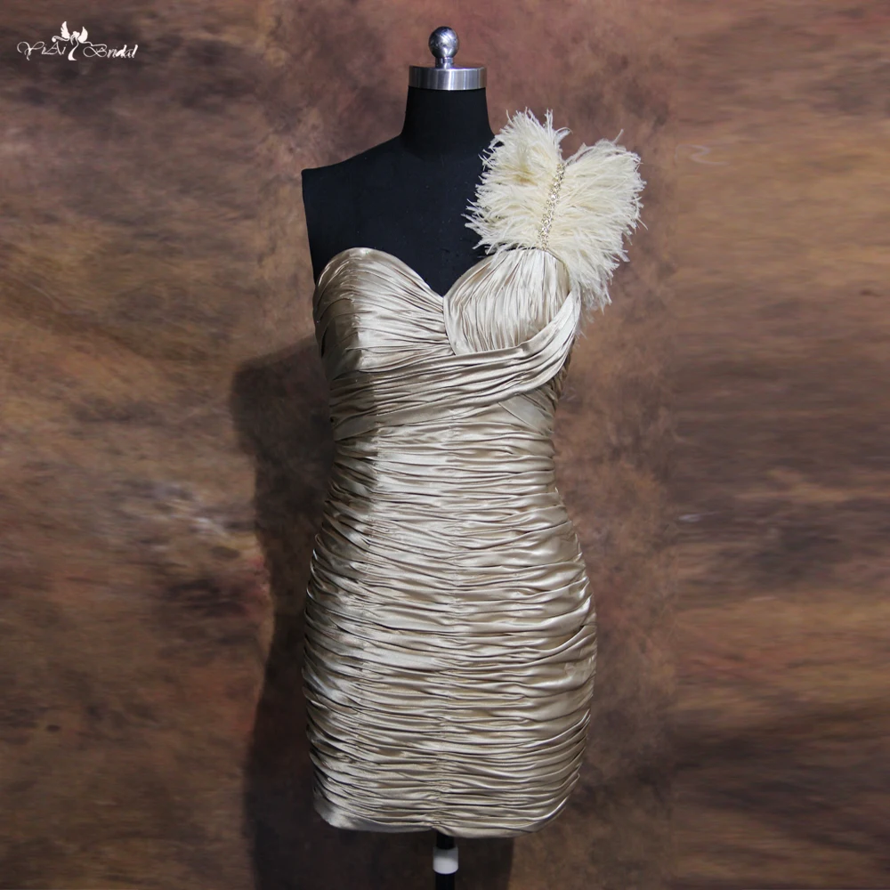 one shoulder feather dress