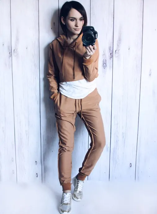 gogaopt 2016 fashion autumn novelty design women hoodies tracksuits hooded crop top pants 2 pieces suit set