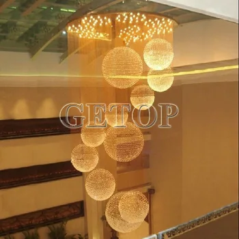 

M Best Price Modern Classic Double Ball Style K9 Lustres Crystal Chandelier Large Long Stair LED Clear Crystal Pendant Lamps