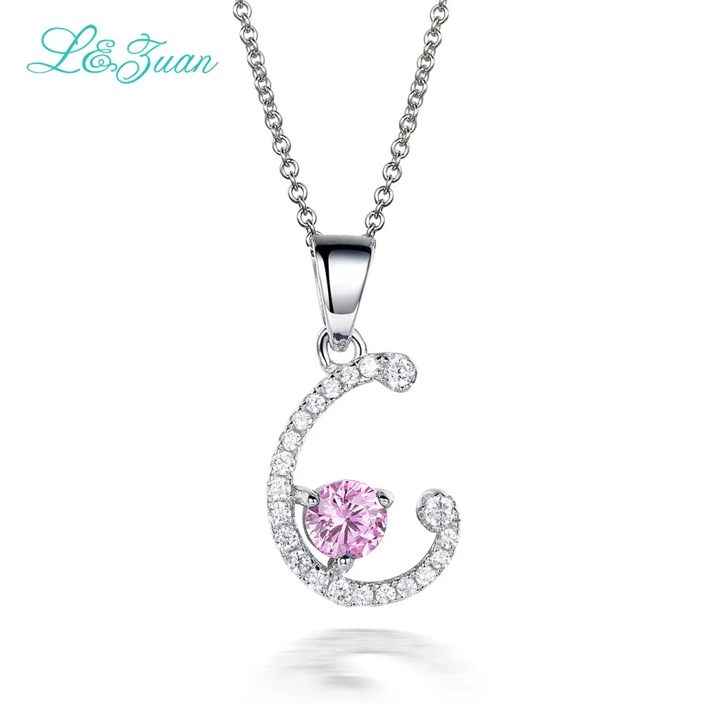Розовый L& zuan "C" Подвеска из стерлингового серебра 925 пробы 0.74ct Подвеска из драгоценных камней модное ожерелье для женщин хорошее ювелирное изделие с серебряной цепочкой подарок - Цвет камня: Розовый