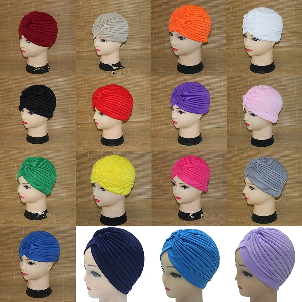 

Women's Stretchy Turban Head Wrap Band Chemo Bandana Hijab Pleated Indian Cap