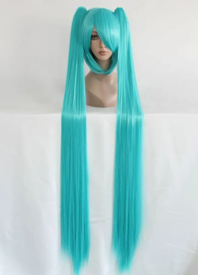 Mcoser 120 см длинные прямые волосы синтетические темно-синий Косплэй костюм парик 2 хвостики 100% Высокое Температура Волокно волос wig-072c
