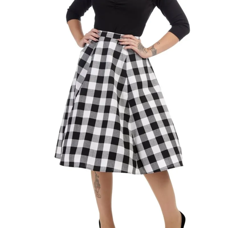 Женская винтажная юбка в мелкую клетку черно-белая трапециевидная стиле 50-х