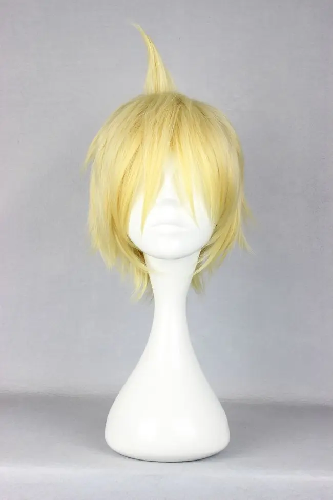 MCOSER 35 см синтетический короткий золотой цвет косплей костюм парик Высокая температура волокна волос WIG-288C