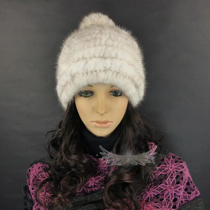 HM034 Бесплатная доставка модные женские зимние шапки трикотажные реального норки много цветов теплую шапку горячий стиль белый Оптовые