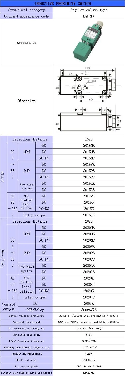 Индуктивность датчик приближения LMF37, LMF37-2015C; 2015JC; 2020C; 2020JC, 5 шт./лот, /розничная