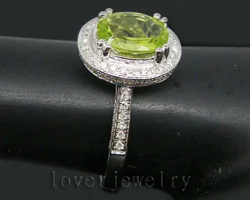 3.30Ct натуральным бриллиантом Перидот обручальное кольцо, Перидот кольцо в твердом 14 К/585 Белое золото для женщин
