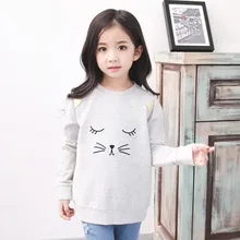 2016 New spring&autumn girls clothing T-shirt long sleeves children Sweatershirts Cartoon cat printing bottoming shirt for 2-9yr
