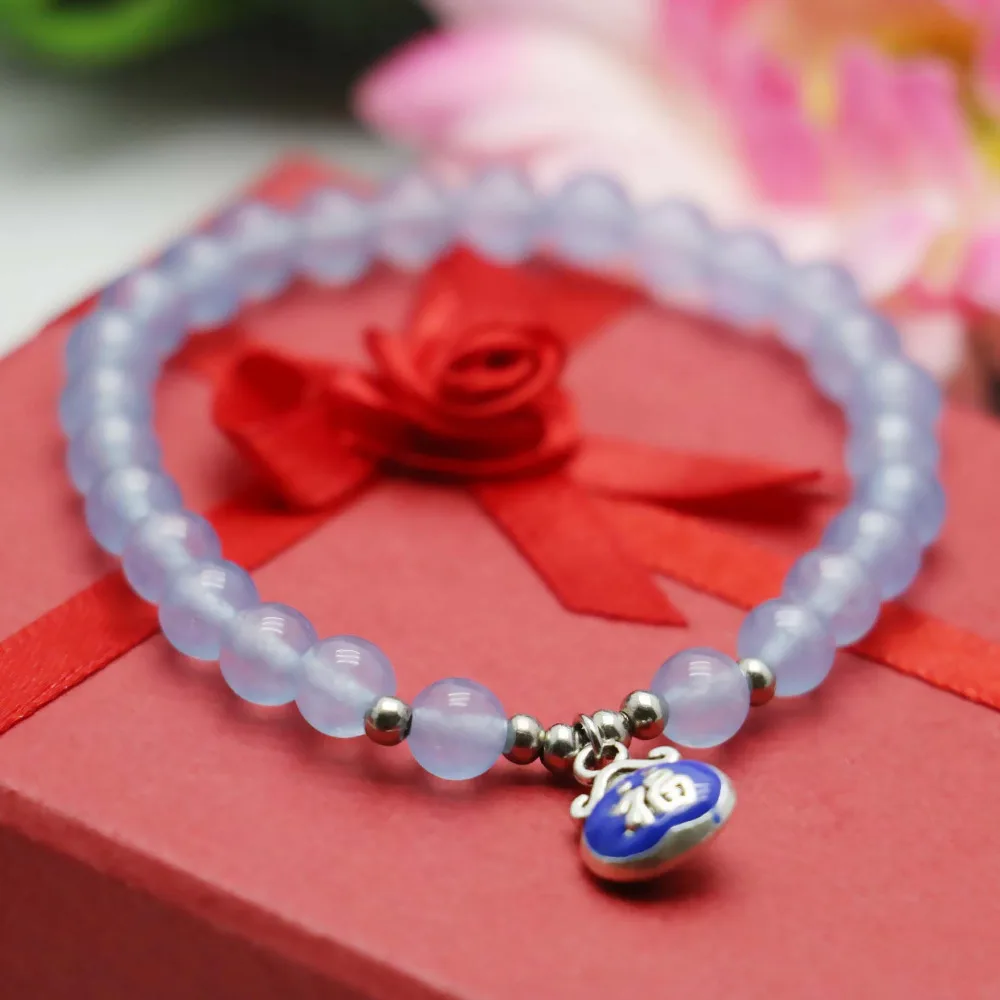 6 мм Классический Популярных Синий Кристалл Халцедон бисер Браслет ручной цепи