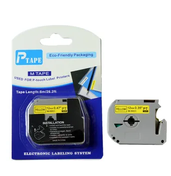 

NEW Arrival 2pcs/lot Compatible 1/2"Black on Yellow Label Tape M-K631 MK631 M-K631 for P-touch Printer