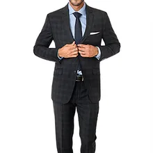 Красивый плед черный современные Fit костюм Одежда для свадьбы Для мужчин 2 кнопки лацканы Для мужчин костюмы Костюмы для жениха смокинги индивидуальный заказ