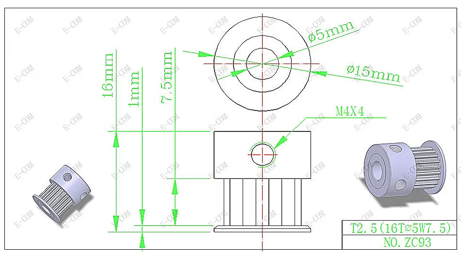 1 шт./лот T2.5 зубчатый шкив 16 зубчатые алюминиевый Ширина 7,5 мм диаметр 5 мм