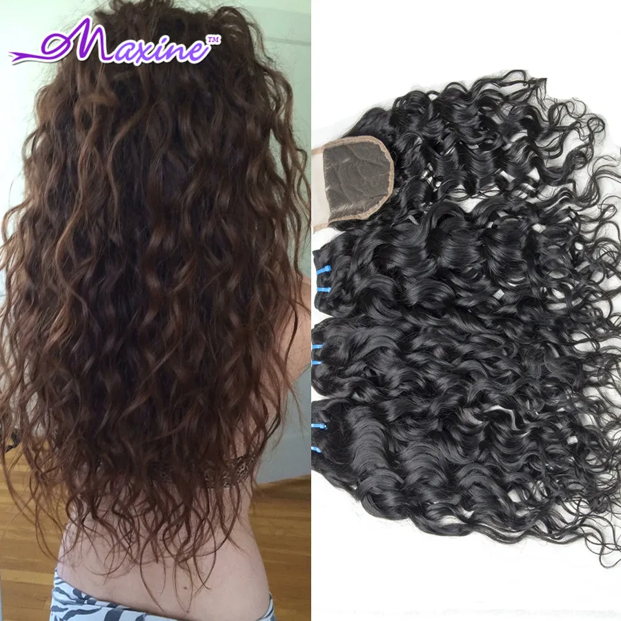 Unprocessed Brazilian Water Wave Virgin Hair 3 Bundles With Closure Brazilian Virgin Hair With Lace Closure Rosa Hair Products