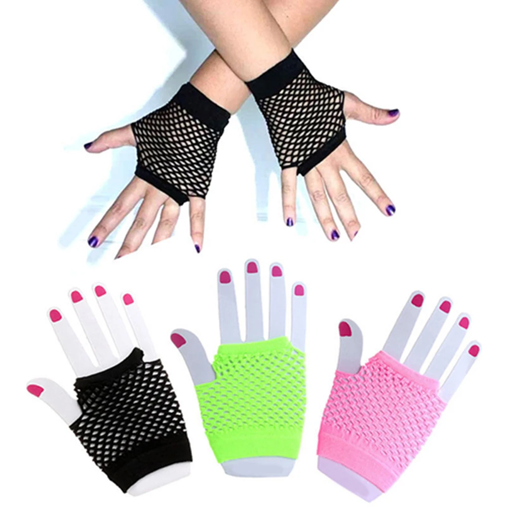 Women Sexy Dance Costume Party Fingerless Mesh Clubwear Gloves