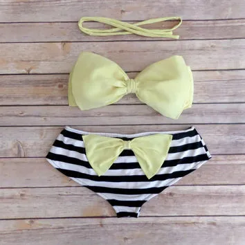 2015 Fashion Push Up Bikini Women Swimsuits Sexy Bathing Suit Swimwear Bowtie Bandeau Bikini Set 22