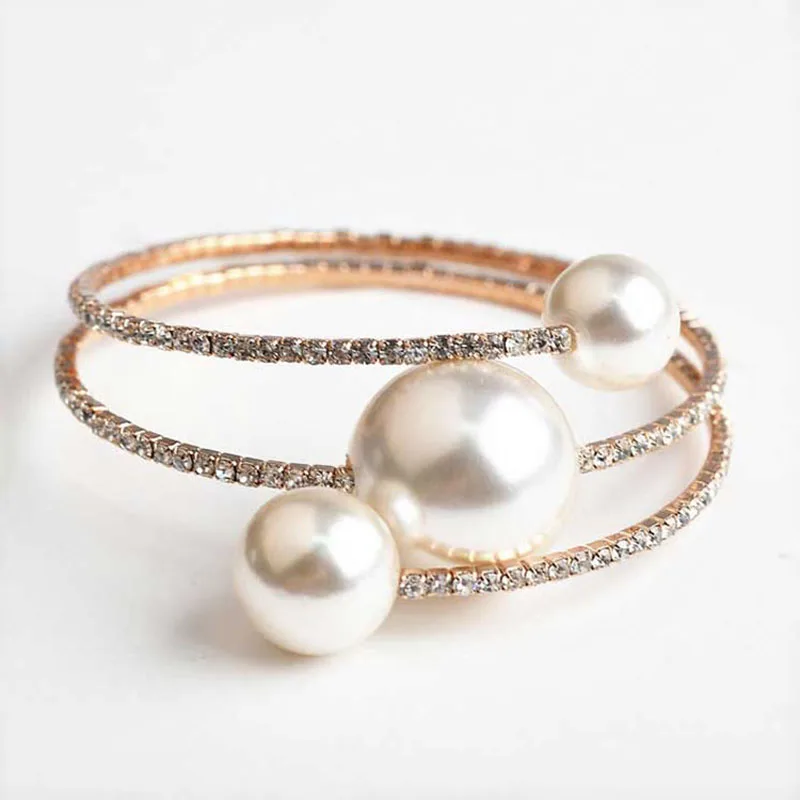 Fashion Jewelry champagne gold filled pearl bangle,3 layer bracelet for