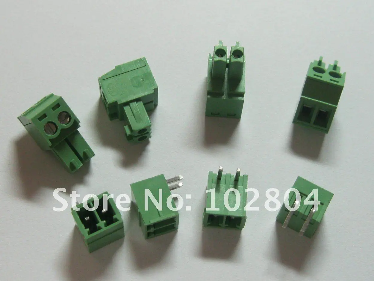 20 pcs Angle 2pin/way Pitch 3.5mm Screw Terminal Block Connector Green Color Pluggable Type with angle pin