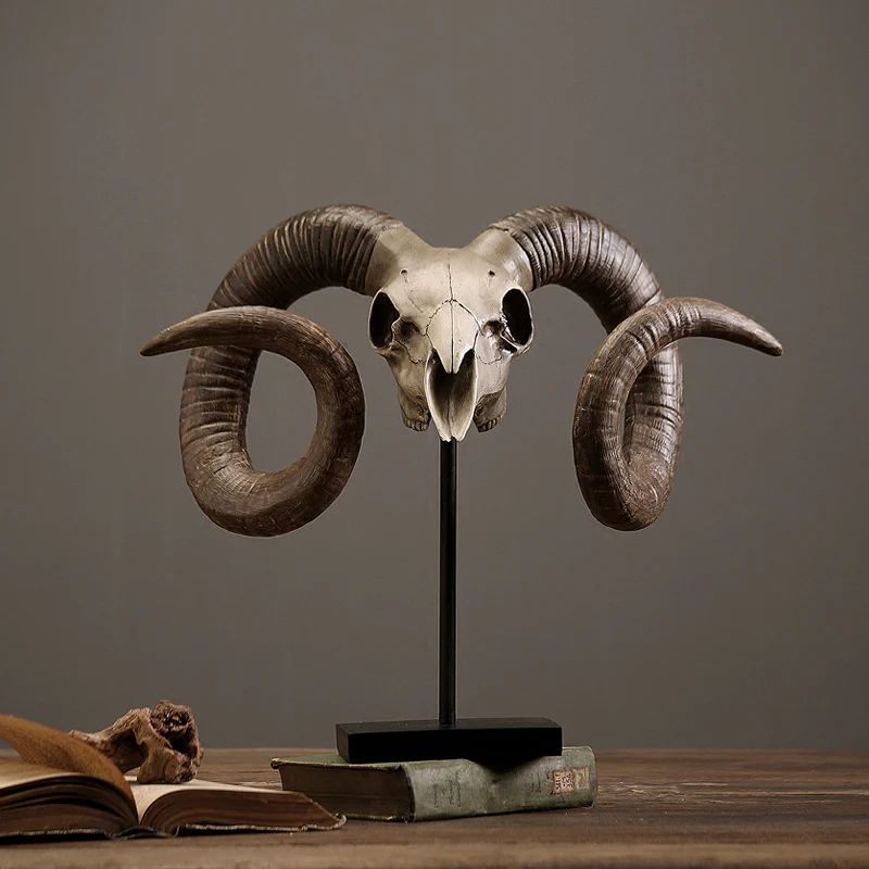 

American rustic goat skull home furnishing decor creative resin handicrafts Beast Skull offbeat and chic home bar cafe decor