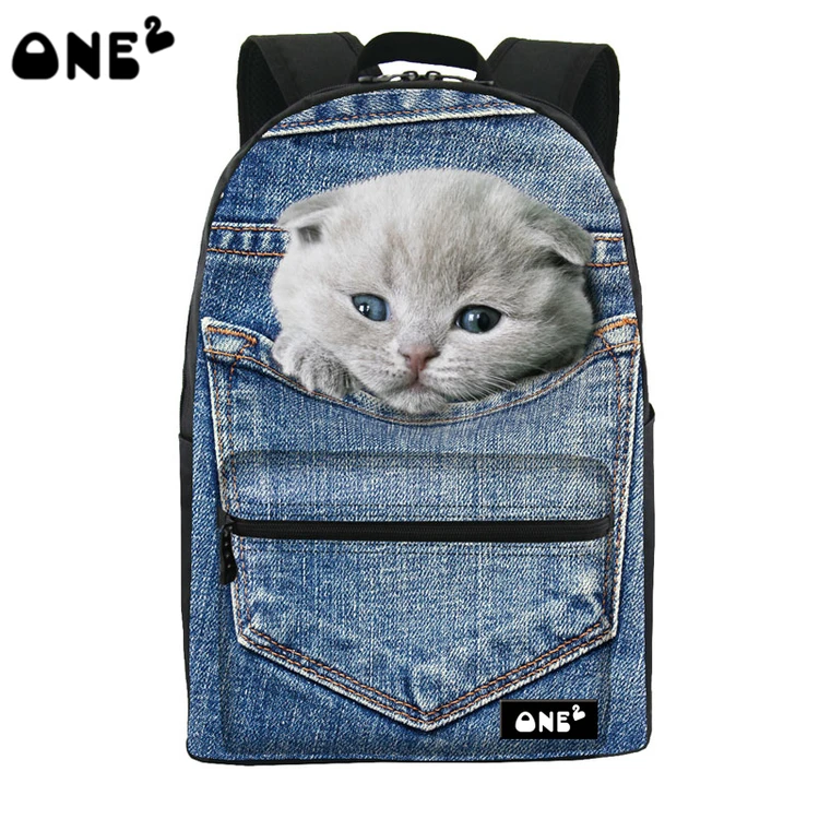 

2016 ONE2 Design cute kittens pattern shoulder backpack nylon backpack with laptop compartment for college student school bag