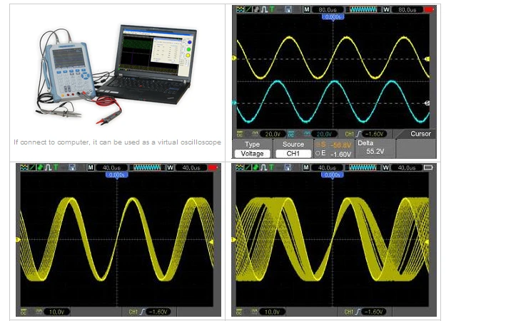 Hantek DSO1102BV портативный осциллограф/мультиметр 100 МГц полоса пропускания, 1GSa/s частота образца, 1 м глубина памяти, сборка в видео помощи