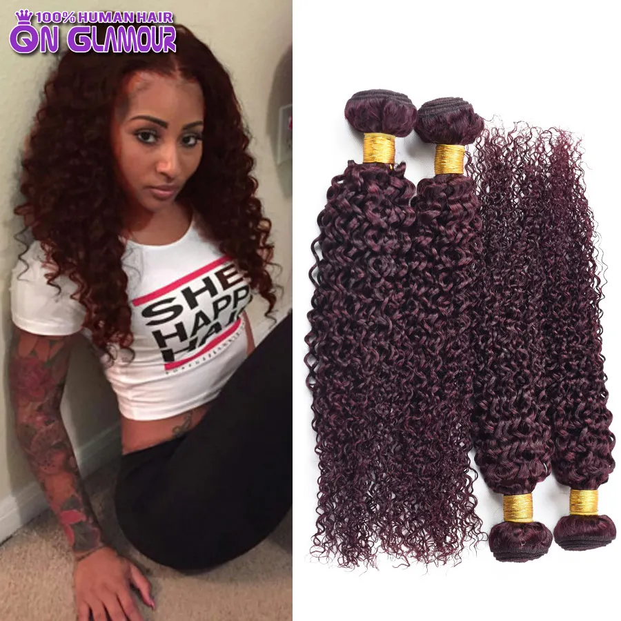 Cheap Red Brazilian Kinky Curly Virgin Hair 99j Brazilian Curly