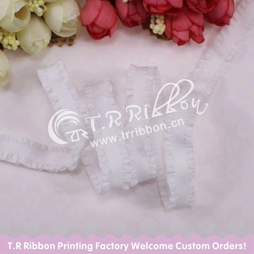 

13mm ruffle lace elastic ribbon 50yards packing 91101 white color
