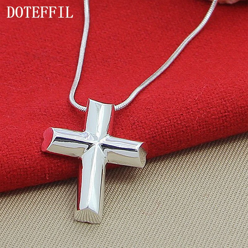 DOTEFFIL Genuine 925 Sterling Silver Cross Necklace Fashion Jewelry Pendant 18 Inches Snake Chain Women Wedding Engagement Gift - Image 2