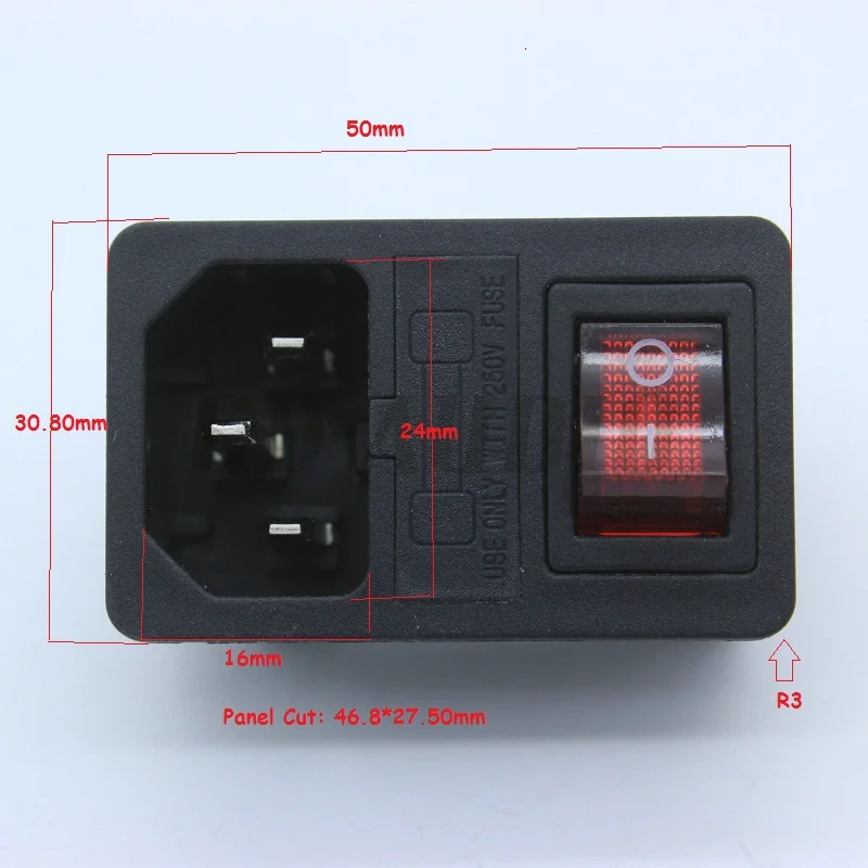 1 шт. IEC320 C14 защелкивающийся шнур питания на входе розетка с держателем предохранителя на выключенном красный светильник кулисный переключатель RoHS 250 в 10 А CE