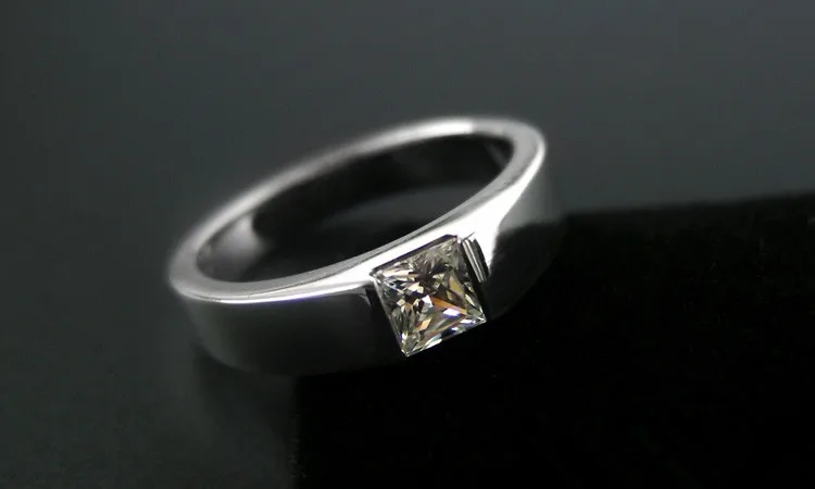 Твердые 18 K кольца с муассанитом пара 1CT принцесса бриллиантовое кольцо для мужчин 0.5CT обручальное кольцо для женщин принцесса белое золото пара колец