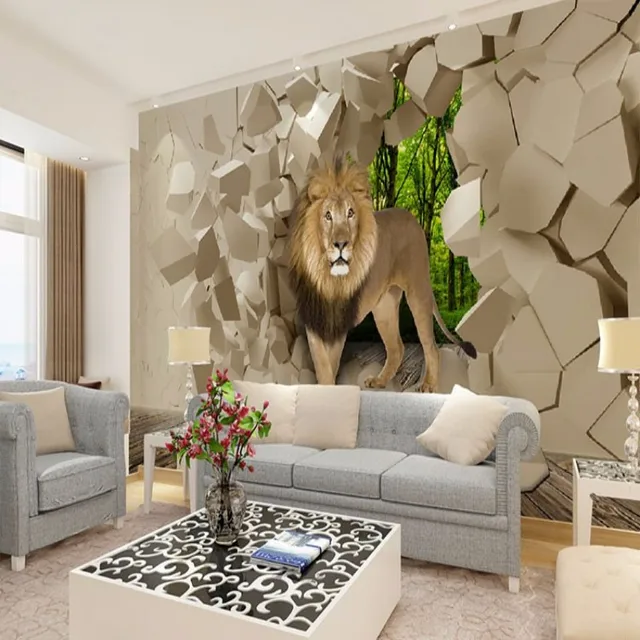 Beibehang Lion From Stone Wall Background Graphic Murales Wallpaper Beibehang Lion From Stone Wall Background Graphic Murales Wallpaper For Boys Living Room Papel De Parede
