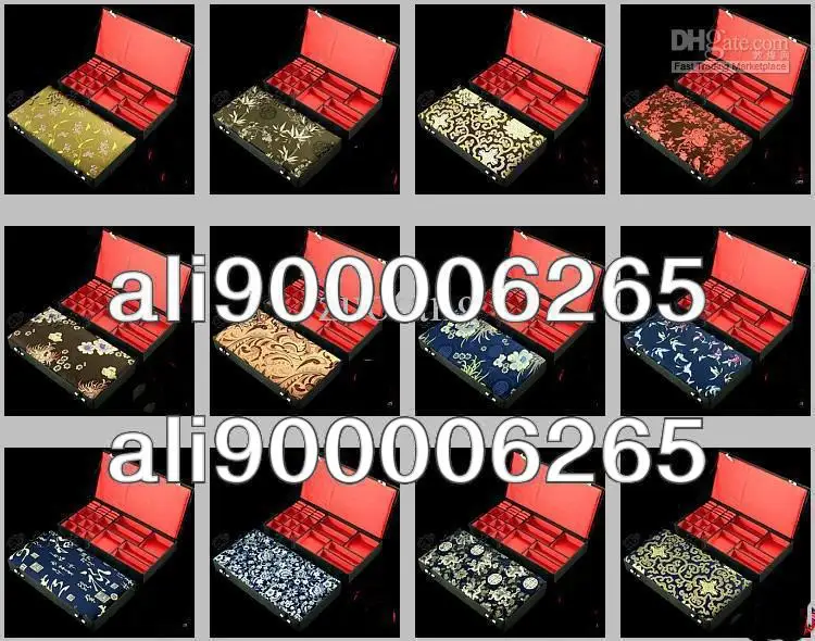 Boutique Multi-purpose Jewellery Box Silk Printed Multiple Ring Storage Box Pendant Boxes Necklace Gift Boxes Wholesale 1pcs mix color Free