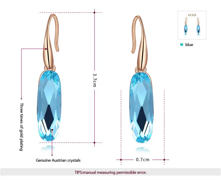 ROXI Австрийские длинные синие Кристальные серьги, красочные геометрические серьги-гвоздики, элегантные серьги для женщин, массивные ювелирные изделия, Прямая поставка