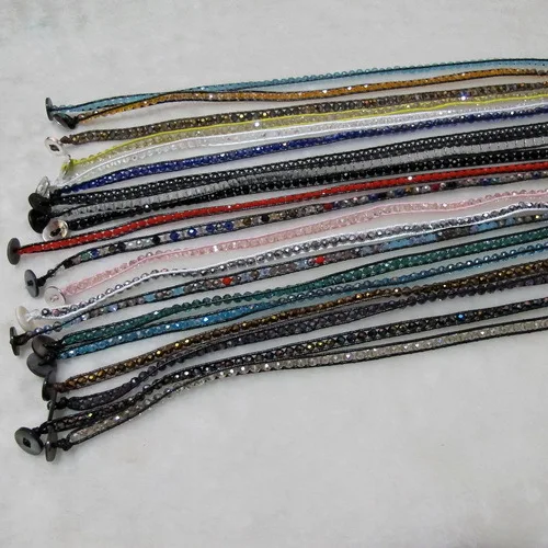 Новый Arriver Chirstmas партия Jewelry 4 мм хороший смешивает хрустальные Бусины на черные кожаные Обёрточная Бумага браслет 27 дюймов можно носить