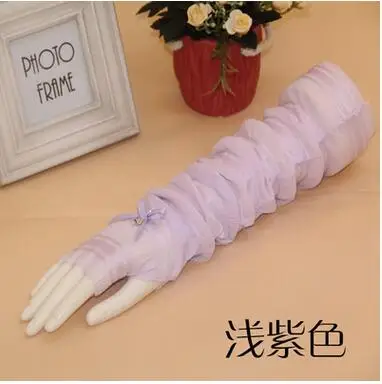 Light purple Горячее предложение! Распродажа! Женские солнцезащитные перчатки женский летний длинный кружевной ледяной шелк без пальцев варежки анти-уф солнцезащитные перчатки для вождения список - Цвет: Light purple