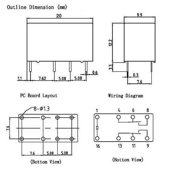 50 шт. DC12V 8 булавки pcb реле HK19F, мощный серебряные контакты