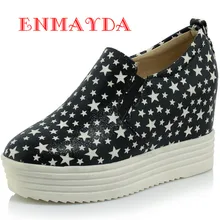 ENMAYES Fashion Round Toe Breathable Height Increasing font b Women b font Muffin Bottom Shoes Lighted