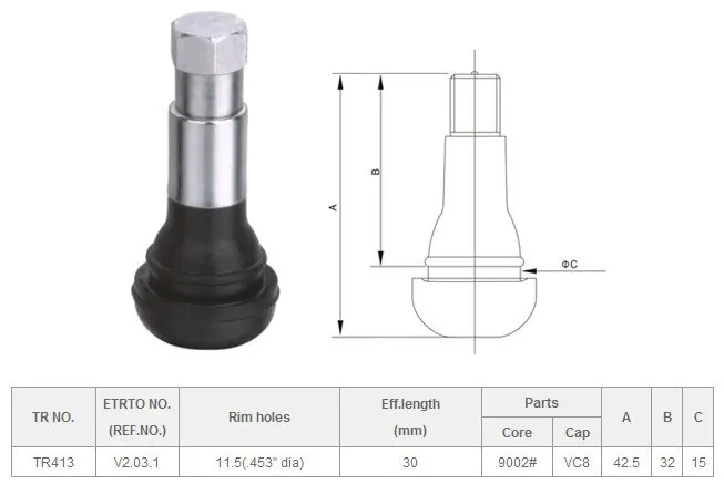 Wholesale - 100 pcs/lot TR413C Chromed sleeve tire (tyre) valves snap-in tubeless valves (natural rubber) for passenger cars