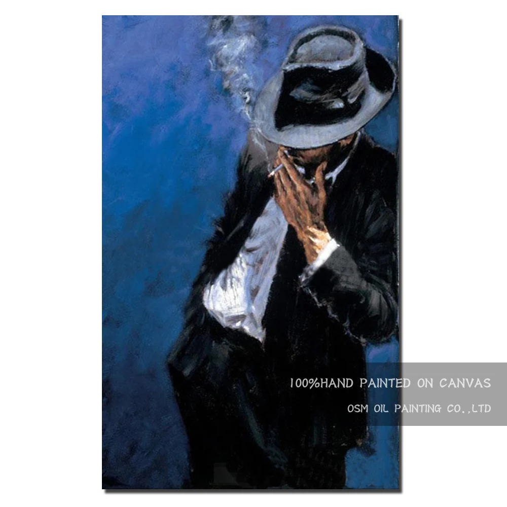 ArtistHandpaintedHighQualitySmokingManOilPaintingOnCanvas