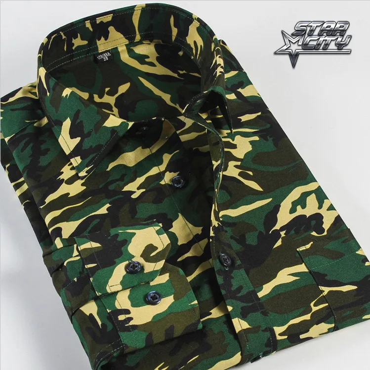 

2016 New Fashion Men Camouflage Shirts S-4XL Size 4 Colors Available Casual Camo Fit Shirts