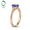 Envío libre 18KT/750 oro amarillo 0.89ct natural Tanzanite 0.19ct natural redondo corte Diamante de compromiso de piedras preciosas anillo de joyería ► Foto 3/5
