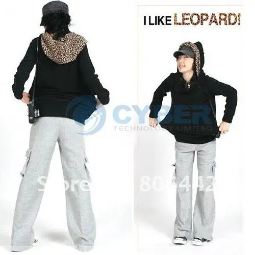 Womens Autumn Sweatshirts Hoodies Leopard Top Outerwear Parka Coats White/ Black Four Size free shipping